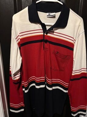 MACCAT Red and Black Striped Long-Sleeve Polo